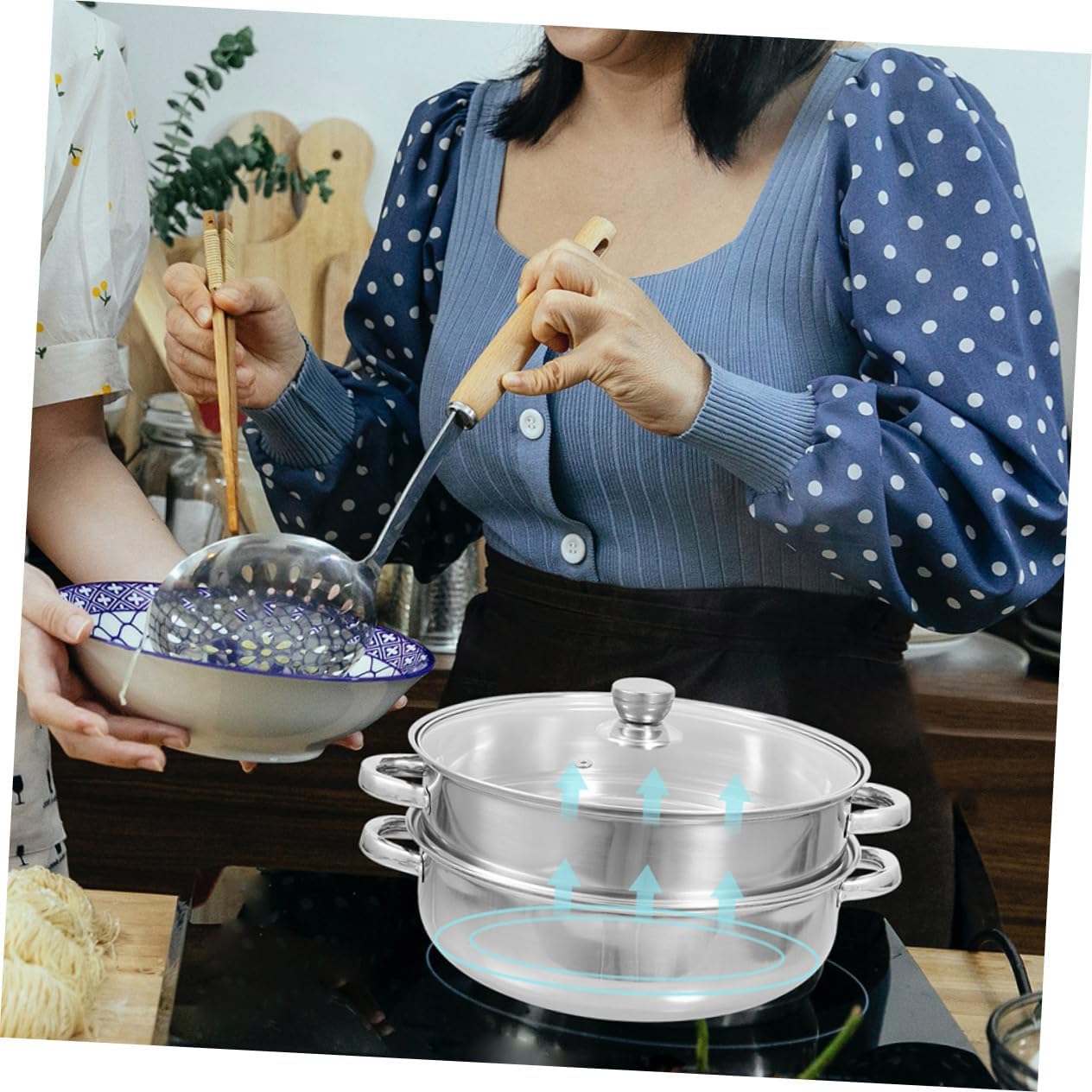 PRETYZOOM Steam Pot Double Ear Steaming Soup Pot Food Steamer Cookware Induction Cooker Compatible