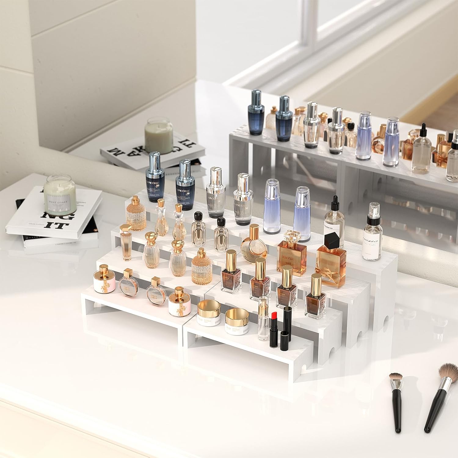 2 Set Large White Wooden Tiered Riser Display Stands for Vendor Events,Stackable Wooden Cupcake Stand,Farmhouse Decor Wood Dessert Table Display Set,Vendor Booth Display Items,Food Display Risers for Party(12-11.2-10.4-9.6IN) - Image 5