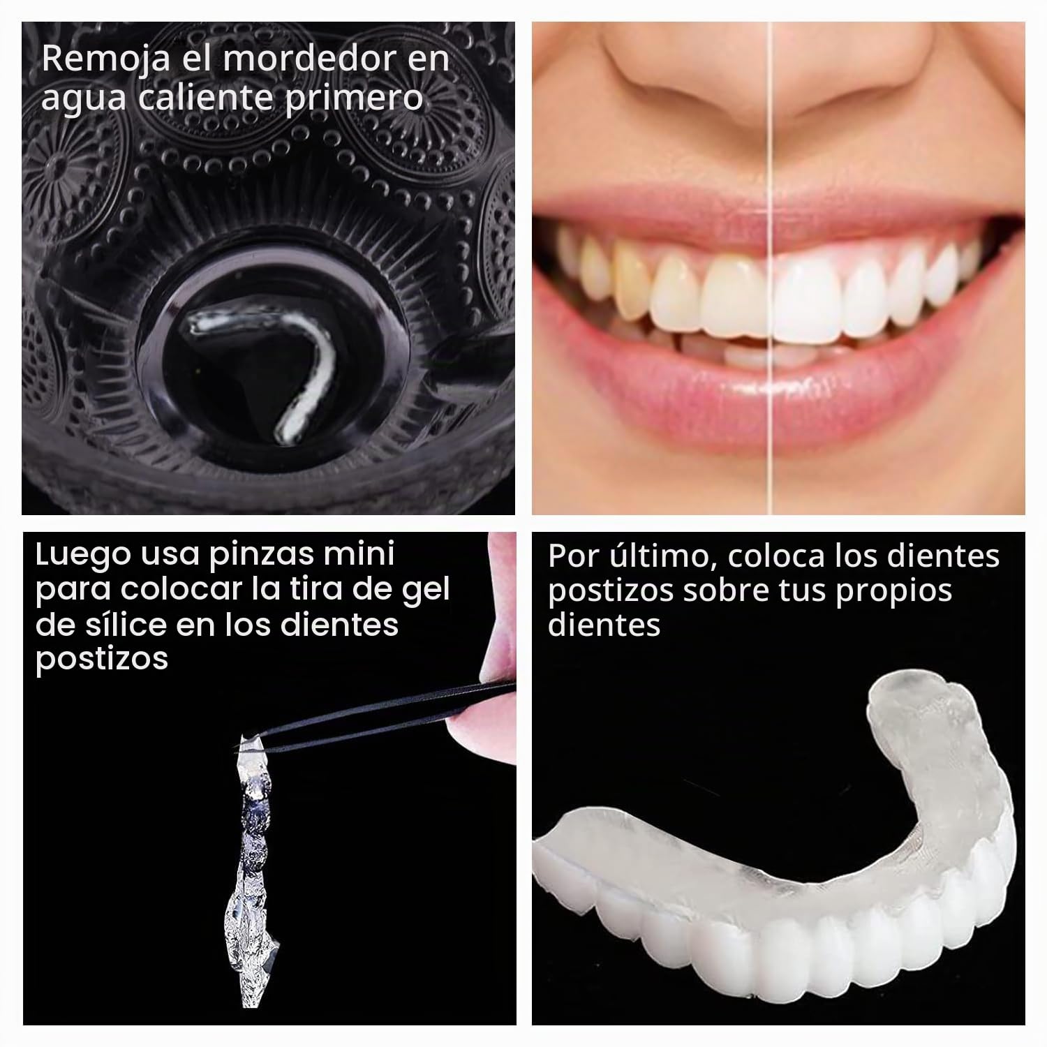 Dientes Postizos Temporales, 2 pares Dentaduras Postizas Instantáneas, Carillas Dentales, Dentadura Postiza Perfecta, Dentaduras Postizas Ajustables, Dientes Postizos, para Hombres Mujeres