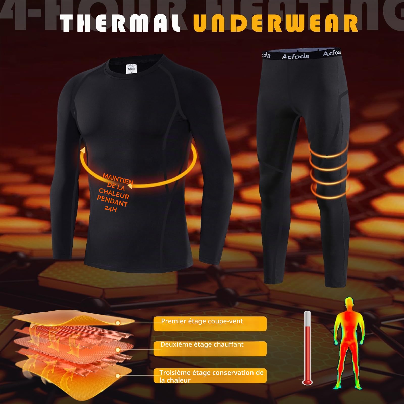 Homme Ensemble de sous Vetements Thermiques de Compression sous-Vêtement Thermique S-XXL