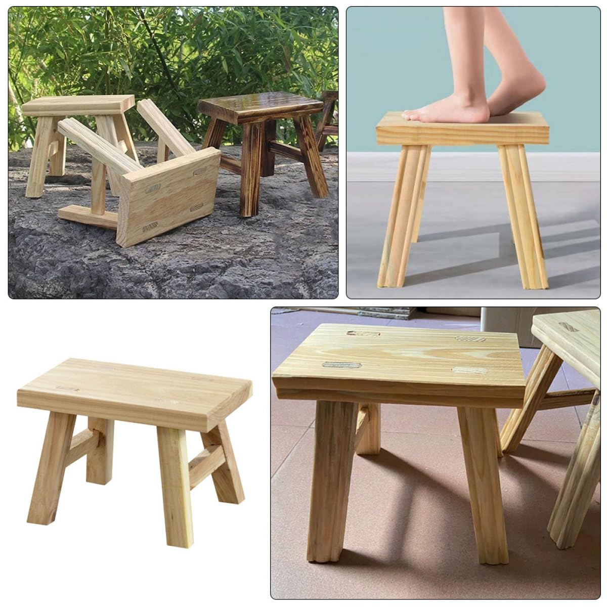 Kleiner Holzhocker für Leichter und Wiederverwendbarer Trittstuhl für Badezimmer und Wohnraum Tragbarer Langer Kinderhocker in Khaki
