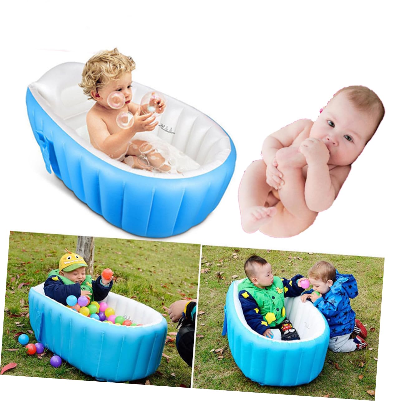 Toyvian Bañera Inflable Para Bebés Bañera Portátil y Plegable Diseño Antideslizante Bolsillo Lateral Para Viajar y Cómodamente Inflable Color Azul