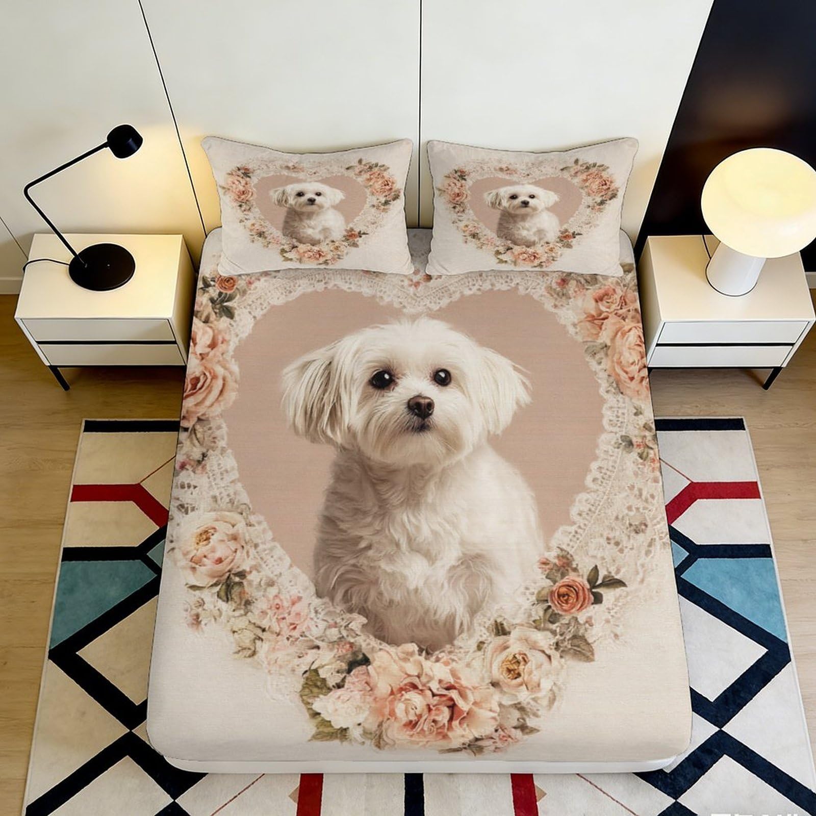 3D Printed Cartoon Alpaca Fitted Sheet Microfiber Deep Pocket Bedroom Bedding Non-Slip All Ages Mattress Fitted Cover 140x200x25cm