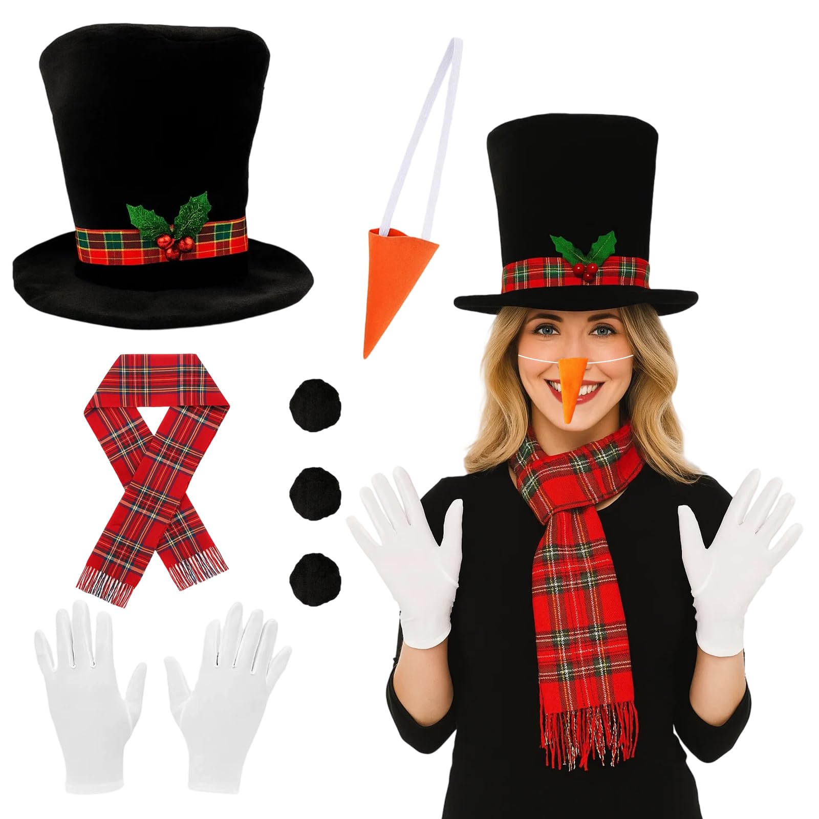 Tniytru Christmas Snowman Costume, Christmas Headband Snowman Headband Snowman Hat, Christmas Scarf, Carrot Nose