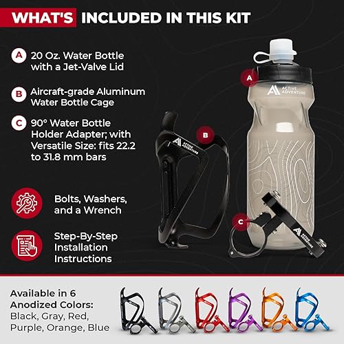 Miniatura 2 de Combo de soporte para botella de agua para bicicleta, 20 onzas y soporte para jaula de montaje para bicicleta, no necesita tornillos, aleación