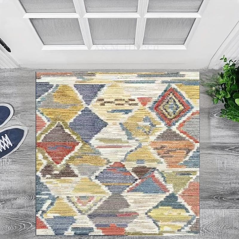 Tapis carré jaune 130x130 cm lavable en machine pour salon