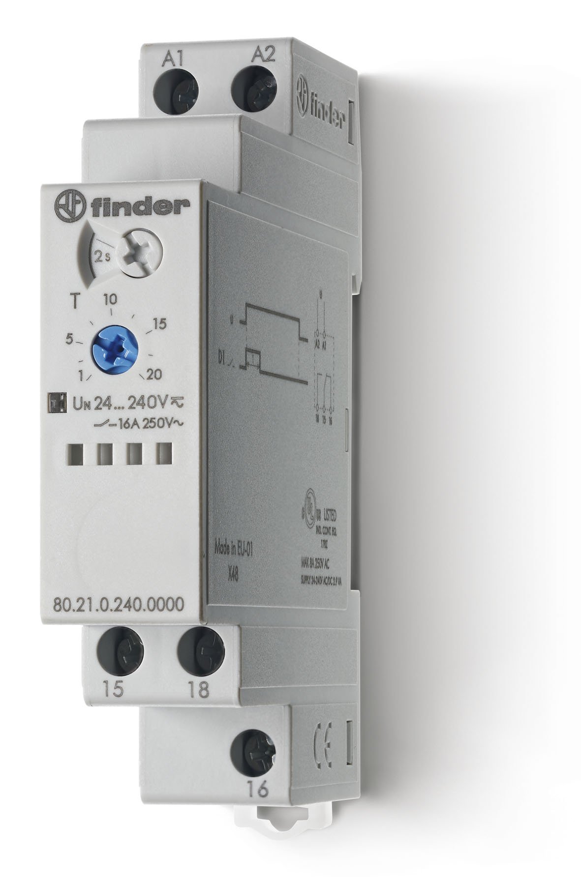 Relais temporisé Finder 16 A avec fonction di pour rail DIN