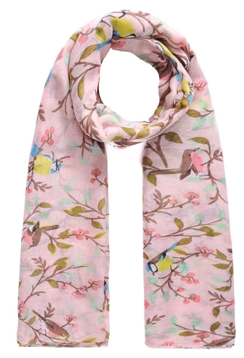 The Olive House Women's Pink The Olive House® British Birds Blue Tit And Robin Scarf