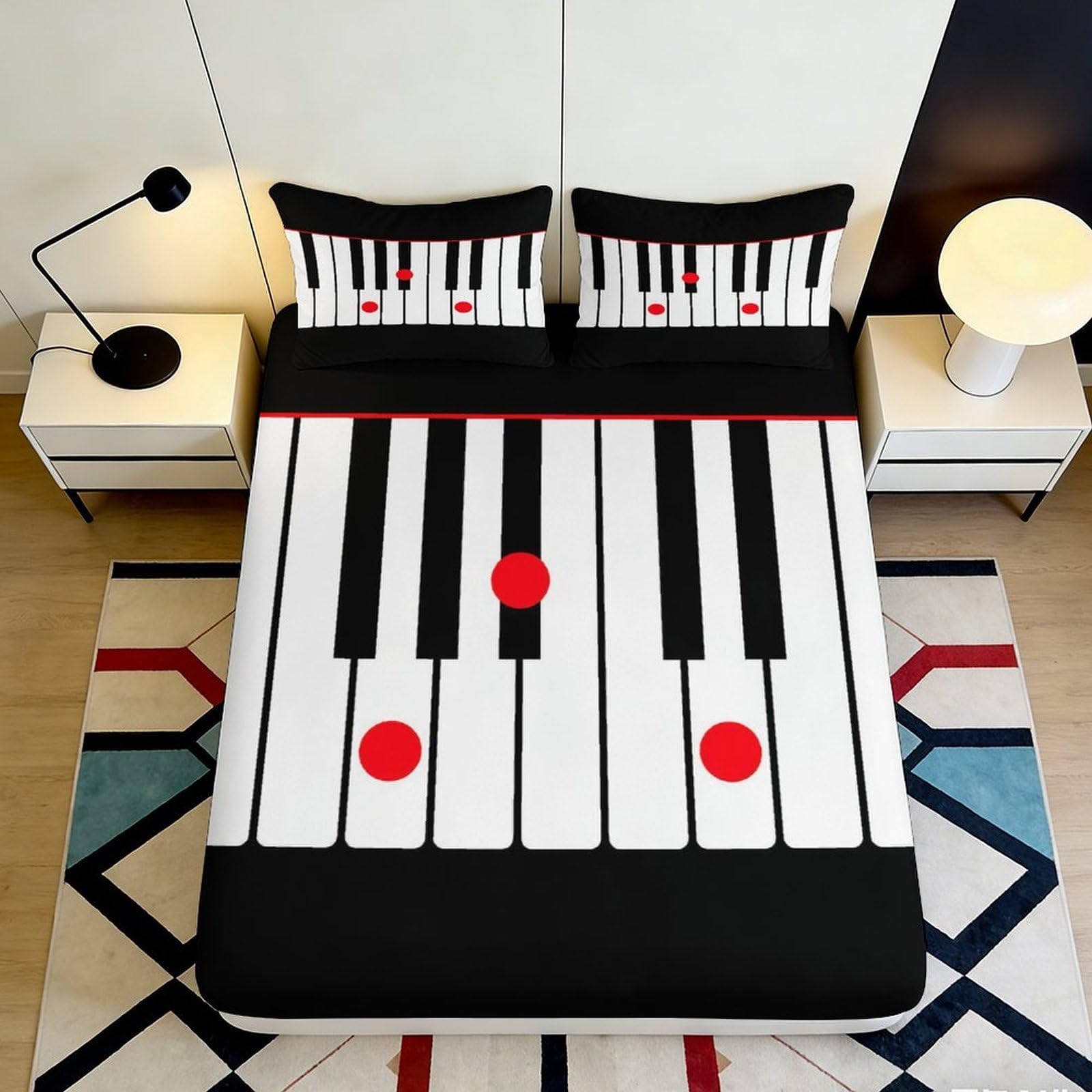 3D Printed Piano Keys Fitted Sheet Microfiber Deep Pocket Non-Slip Bedding Piano Theme Mattress Fitted Cover for Adults Teens 200x200x25cm 90x200x25cm