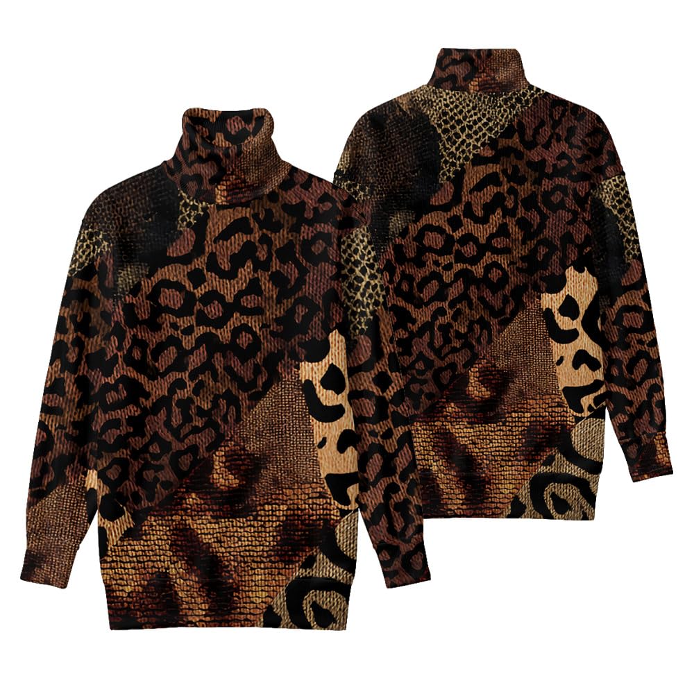 Animal Texture Turtleneck Sweater Leopard Print Sweater Tiger Stripes Long-Sleeved Sweater