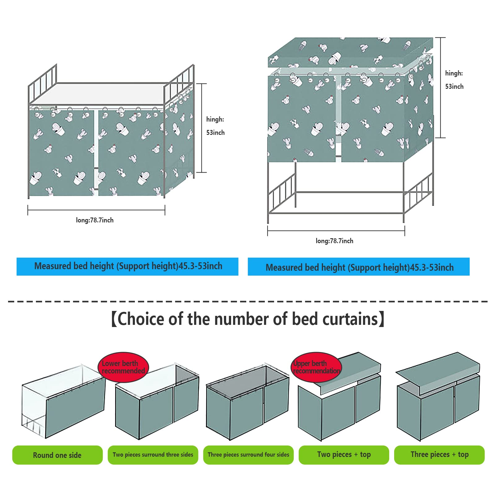 YJZQ - Cortina De Cama Antipolvo, Para Dormitorio, Cortina De Sombra Ocupante Para Litera Y Camarera En