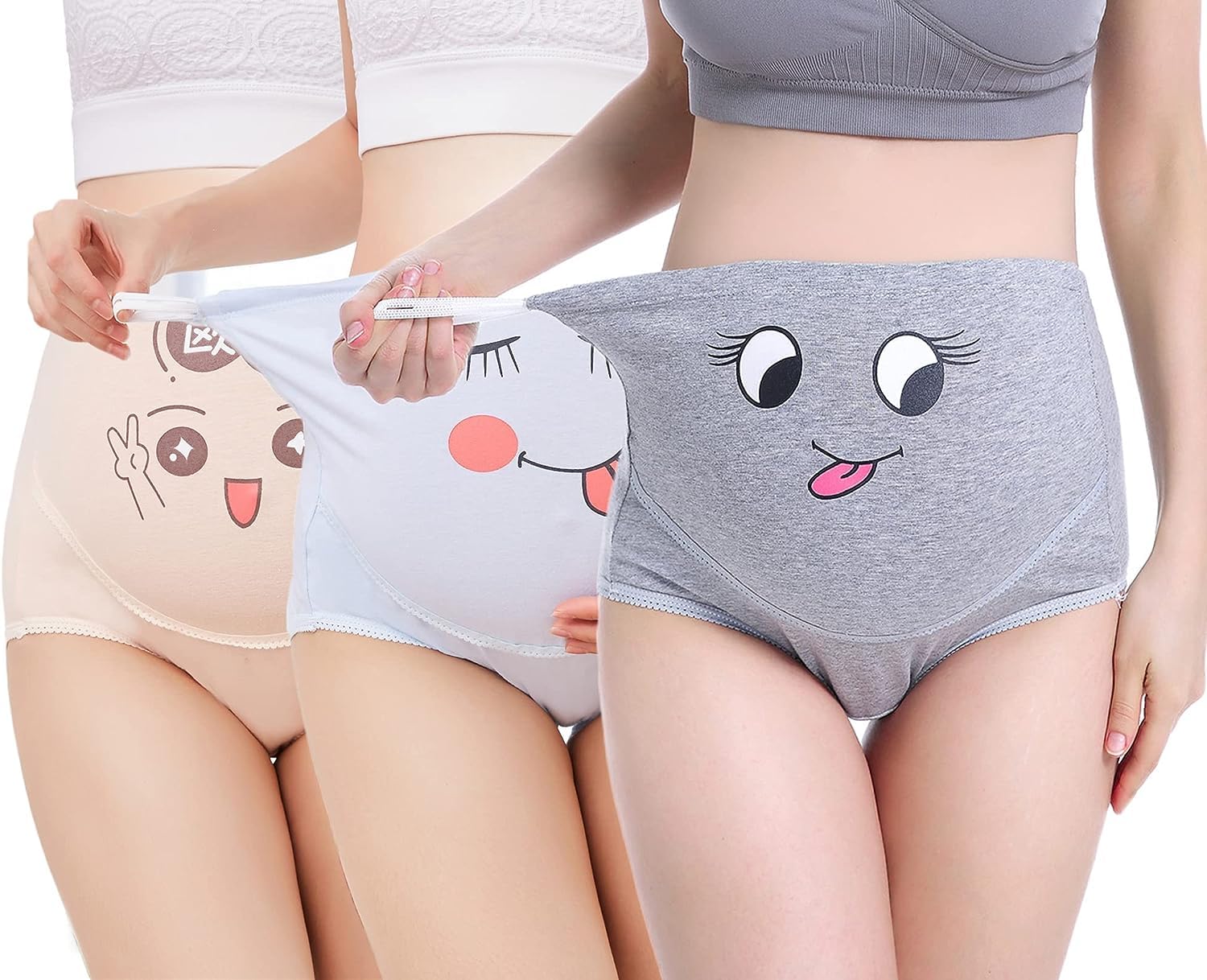 NALACALWomen's Maternity Cotton Panties, High Waist Adjustable Underwear Soft Nursing Briefs, Maternity Panty Set Cartoon Graphic Panties, 3 Pcs - L Size