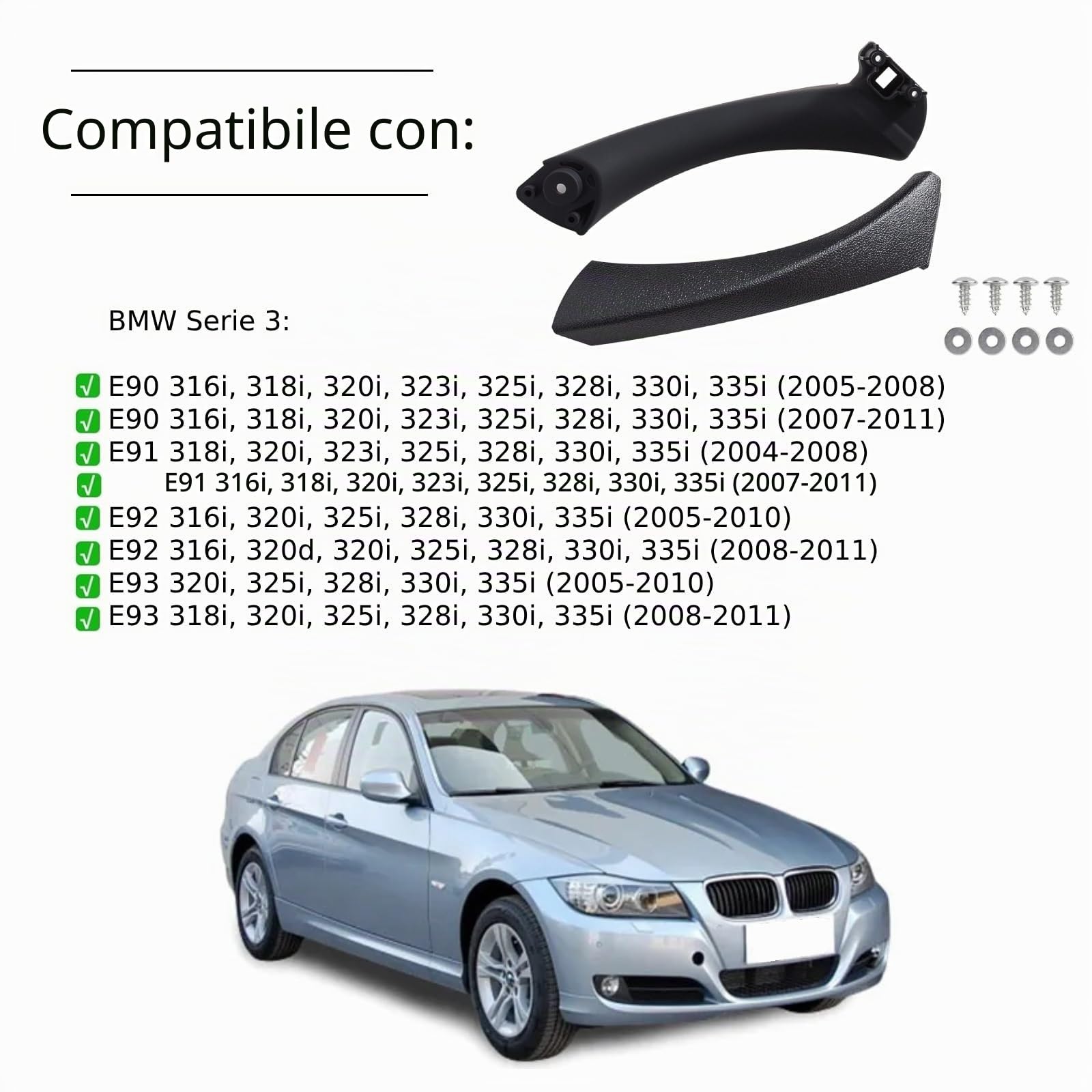 Twowinds Maniglia Porta 51417230850 Compatibile con BMW E90 - Destra Nero