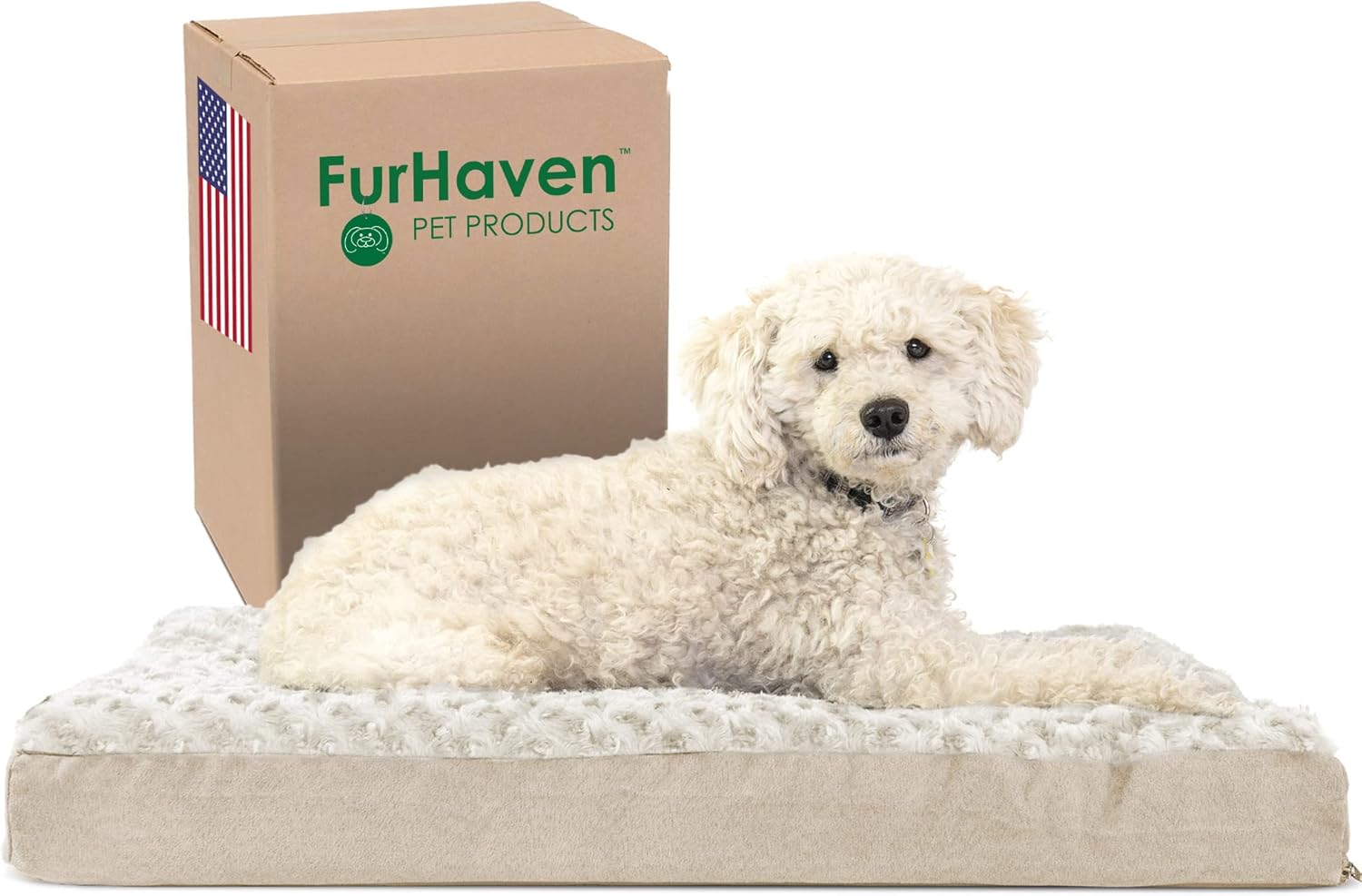 Furhaven Orthopedic Dog Bed for Medium/Small Dogs w/ Removable Washable Cover, For Dogs Up to 35 lbs - Ultra Plush Faux Fur & Suede Mattress - Cream, Medium