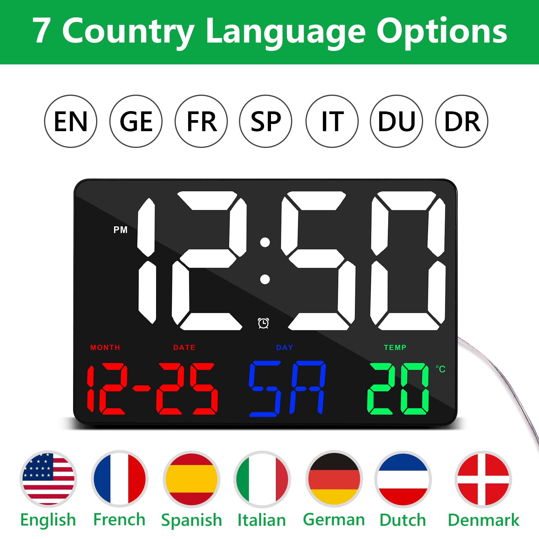 Oversized] 18" Digital Wall Clock Large Display, 11 RGB Color Changing Large - View #7