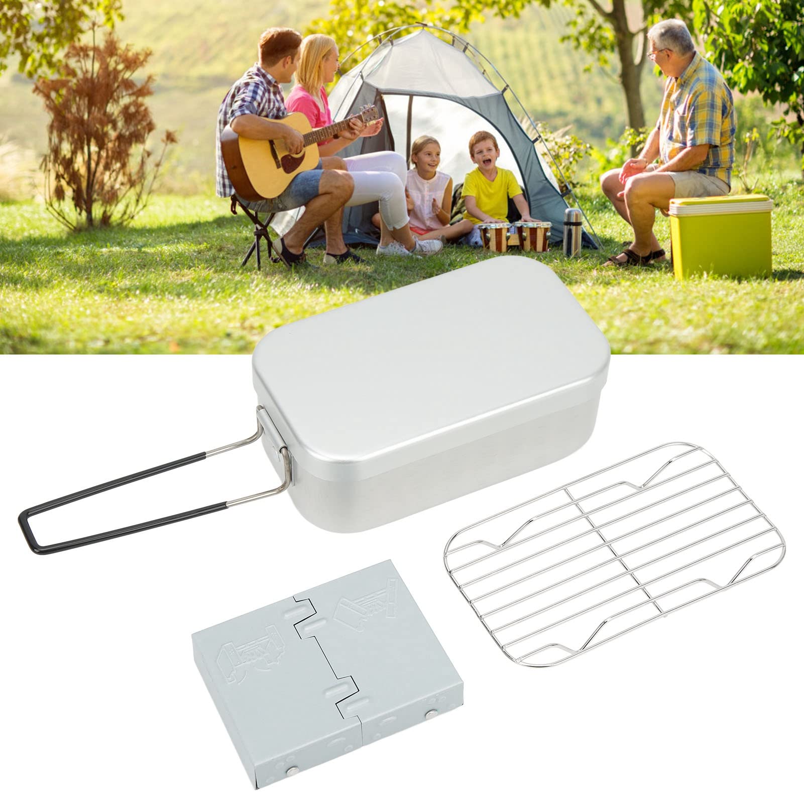 Boîte à bento pliable en alliage d'aluminium de 800 ml avec sac de rangement