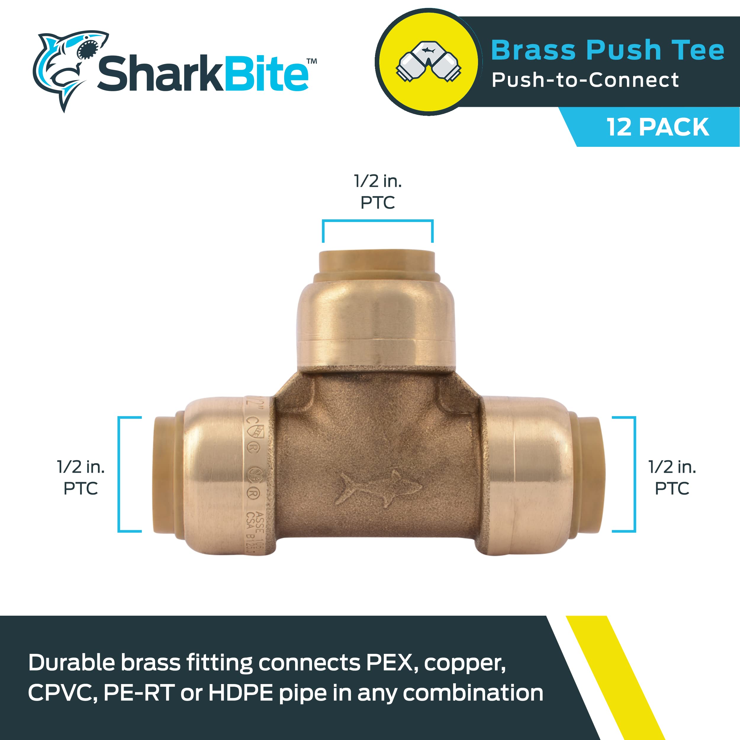 Sharkbite u362lf 1/2-inch Tee, pack de 12