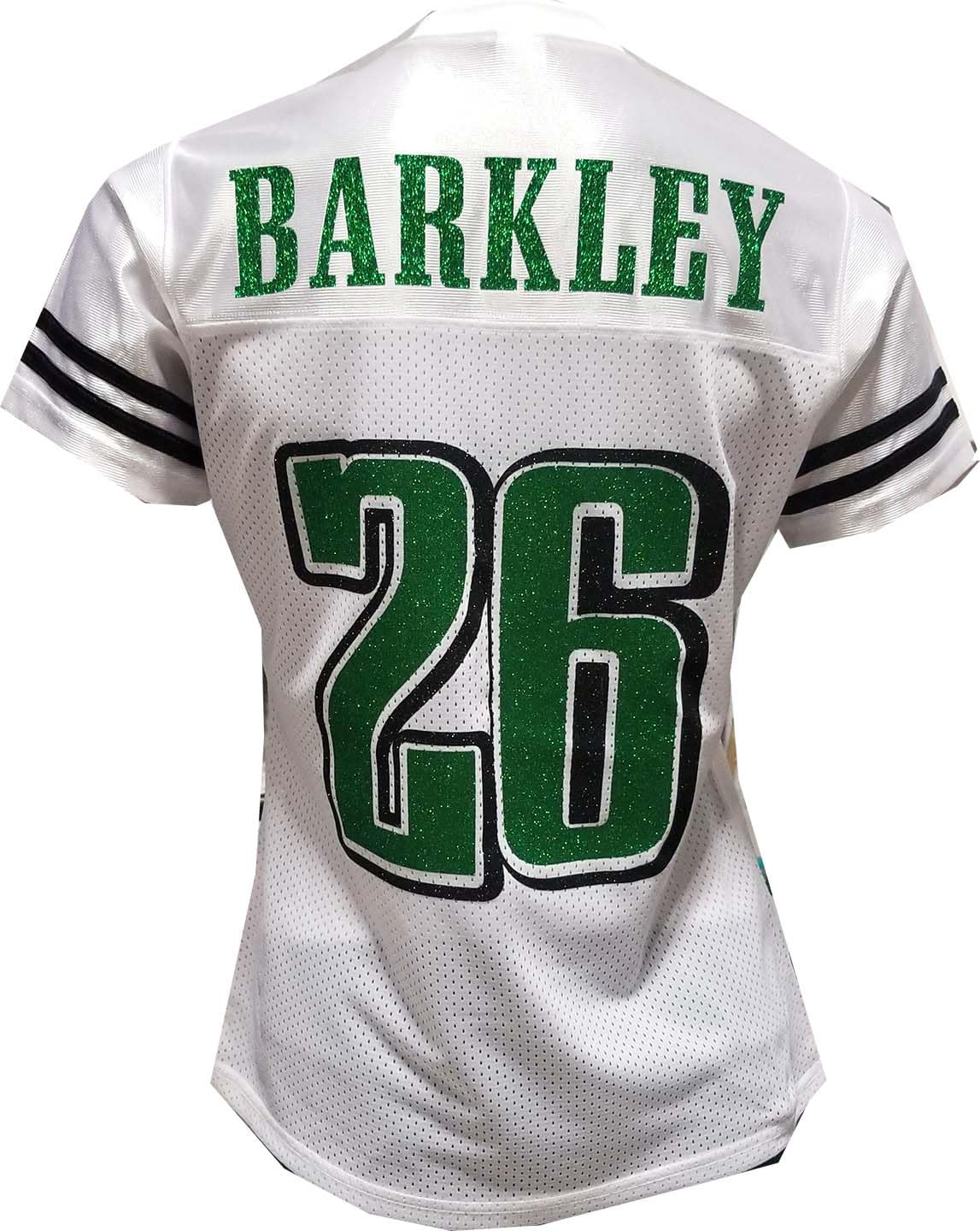 Custom Womens Blinged Football White Mesh Saquon Barkley Jersey Size Small