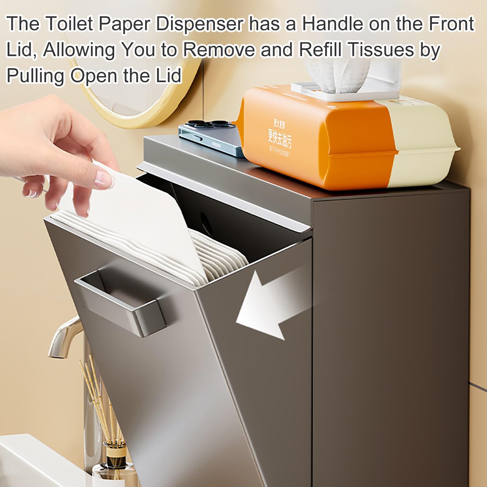 Dispensador de Papel, Dispensador Papel Secamanos, Dispensador de Pañuelos Montaje en Pared, Portarrollos Papel Higienico Metal, Porta Papel Higienico de Baño(Gray)