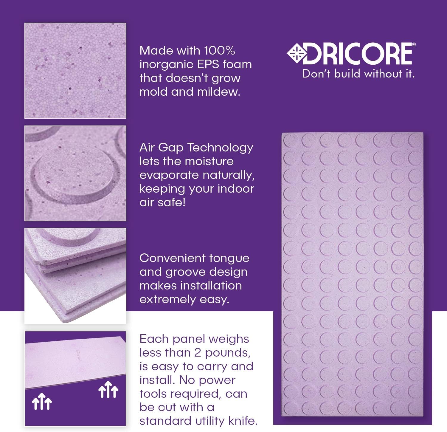 DRICORE Insul-Armor Premium Subfloor with Air Gap Technology, Helps Protect Water Leaks, Warmer & Soft Finished Floors 23 ¼" x 47 ¼" x 1" Covers 76 Sq. Feet (Bundle of 10)
