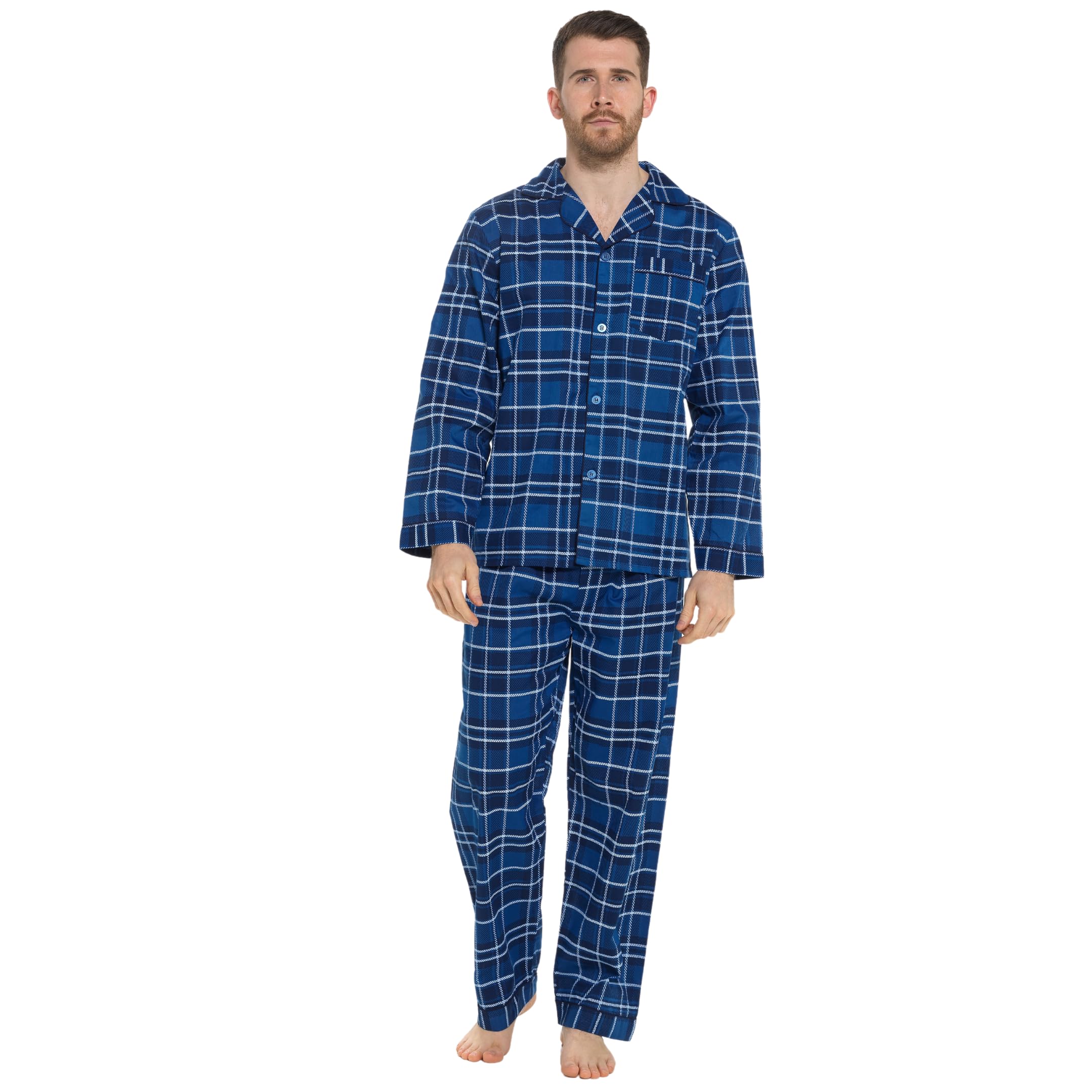Lora Dora Men's Blue / Navy – Check Strong Souls Traditional Pyjamas Navy Check X-X-Large