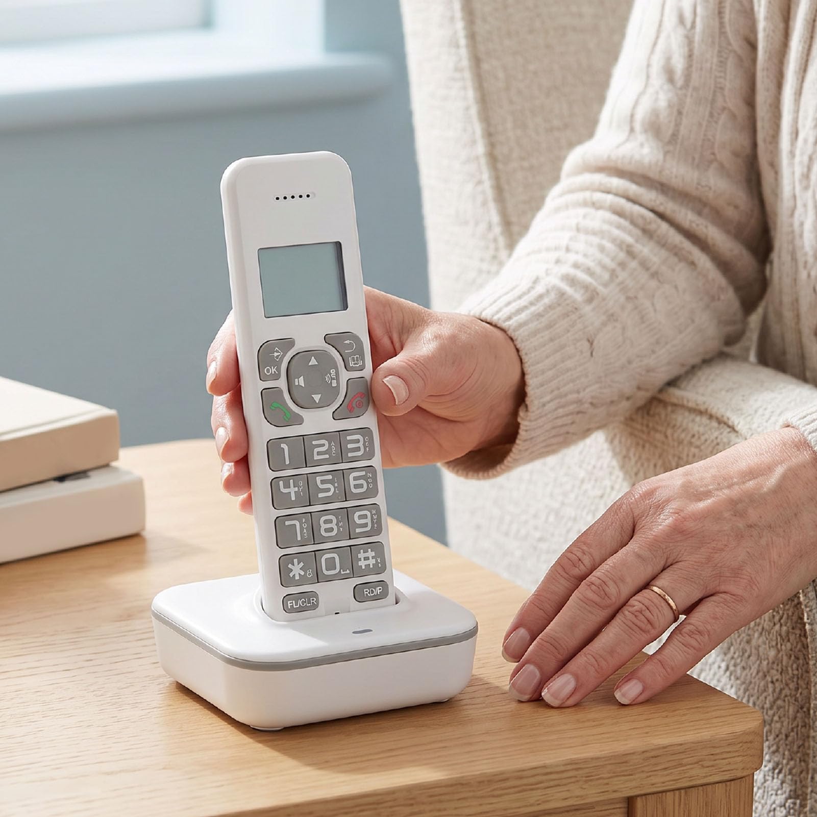 Bewinner Telefono Fisso Cordless con Pulsanti Grandi, Display LCD, Blocco Chiamate, 10 Suonerie, Vivavoce, di Cornetta Espandibile per Casa, Ufficio, Anziani e Aziende (Spina europea)