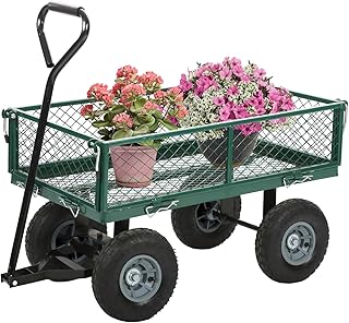 Garden Cart Wagon - 400 lbs Capacity Heavy-Duty Steel Mesh Utility Cart with Removable Sides, All-Terrain Wheels & Pull Handle for Yard, Lawn & Garden Hauler