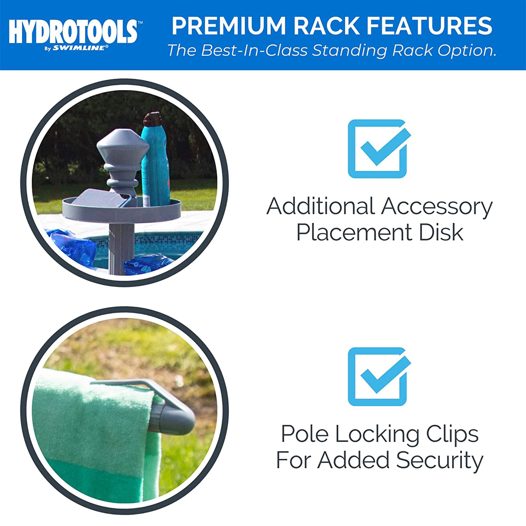 Swimline HYDROTOOLS 89033 Porte-Serviettes réglable de qualité supérieure avec Base lestée à l'eau, Trois Bras Clips sécurisés pour extérieur et intérieur, Piscine, terrasse, Piscine
