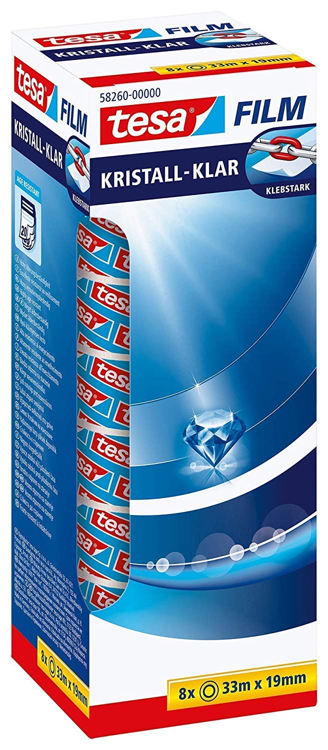 tesa Easy Cut Orca Tischabroller (rutschfest, einfache Handhabung, sauberer Schnitt mit 16 Rollen tesafilm kristall-klar 33m:19mm)