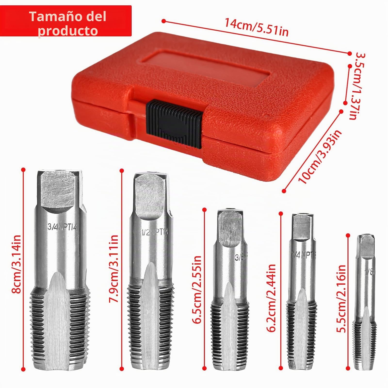 Juego de 5 brocas de rosca de tubo BSP, 1/8 pulgadas, 1/4 pulgadas, 3/8 pulgadas, 1/2 pulgadas, 3/4 pulgadas Juego de brocas de rosca BSP de acero al carbono para roscas precisas Varias