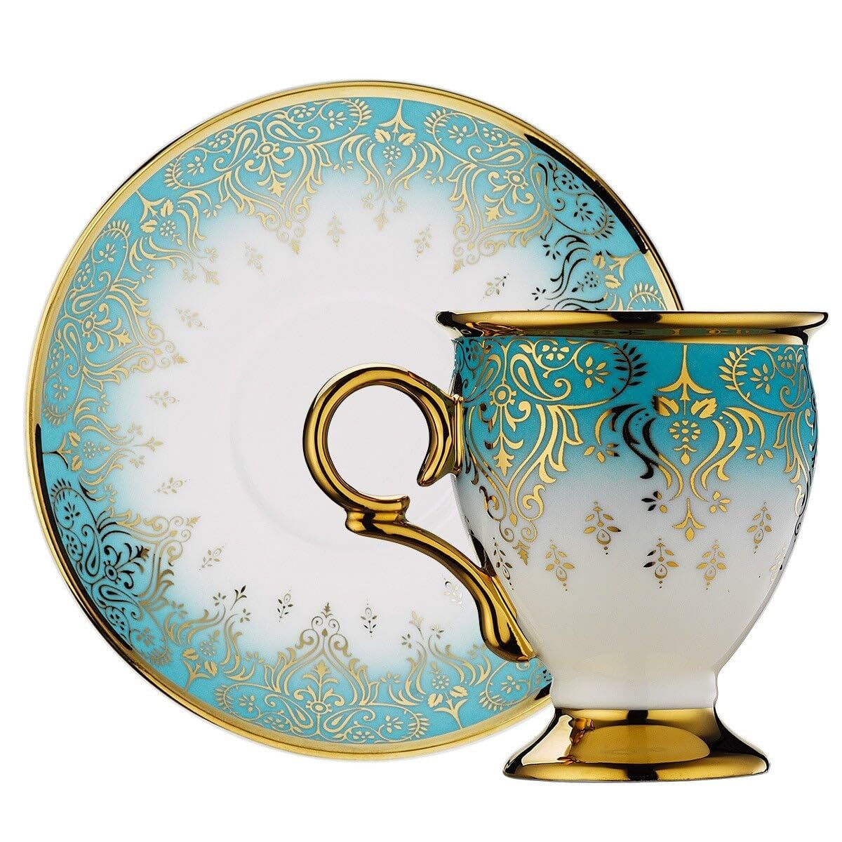 derya home Gonca Porzellan Espressotassen Set Türkische Kaffeetasse 6er Set Tassen und Untertassen (85.0 g) Gold Gemusterte Tassen