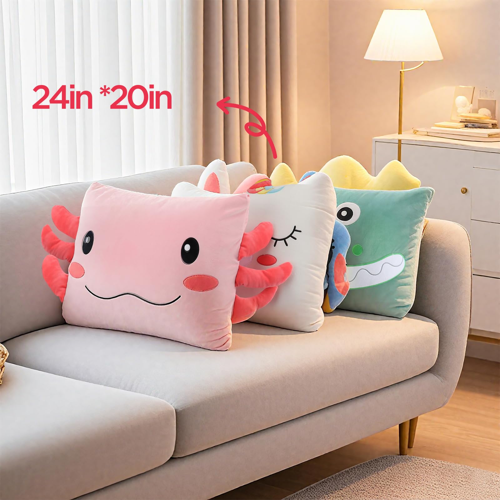 Kids Plush Cute Pillowcase Pillow Pals White Unicorn Animal Soft Pillow Cover for Beds and Nap Time Travel Pillows Bedroom Home Furnishing 26×20Inches (Unicorn-White, 26×20Inches)