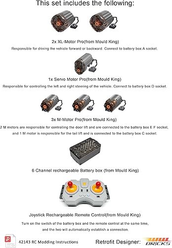 Miniatura 2 de Kit de control remoto y actualización de motor para Lego 42143 Ferrari Daytona Supercar (modelo no incluido)