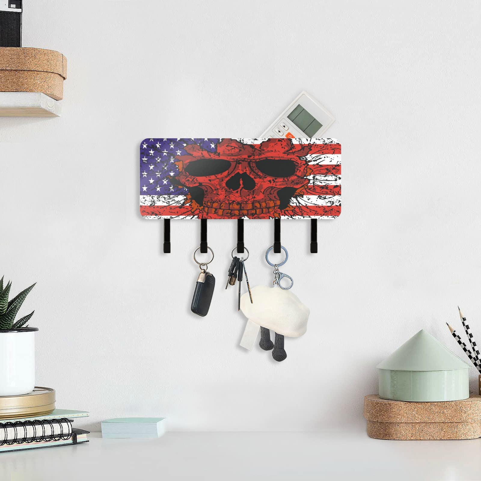 Portachiavi Da Parete Decorativo Bandiera Americana – Con Ganci E Accessori Per Montaggio