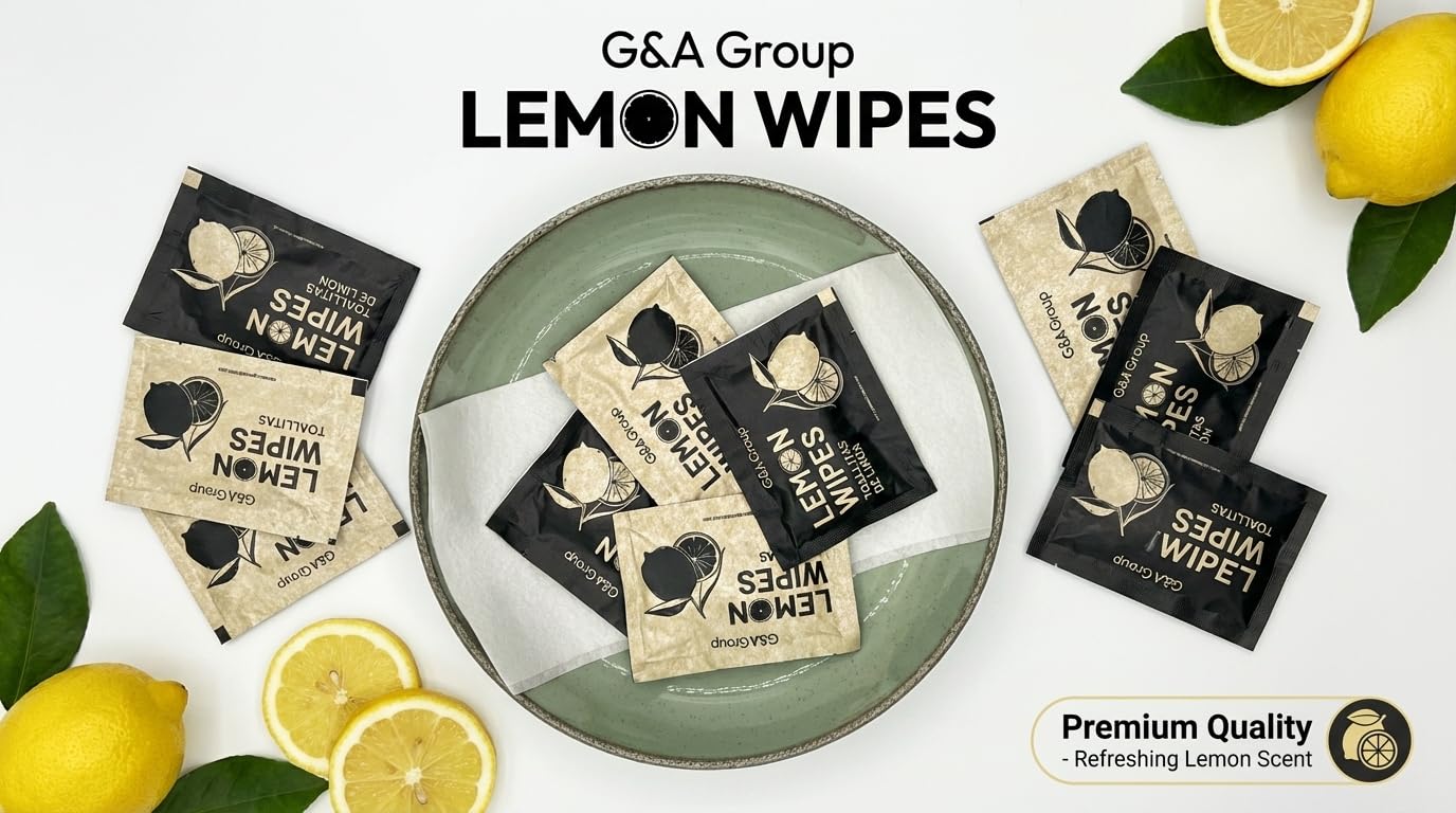 G&A GROUP - Toallitas Aroma limón Individuales | 17 x 13 cm | Pack 500 Unidades | Tejido no Tejido Suave | Sobres Individuales | Higiene y Limpieza práctica