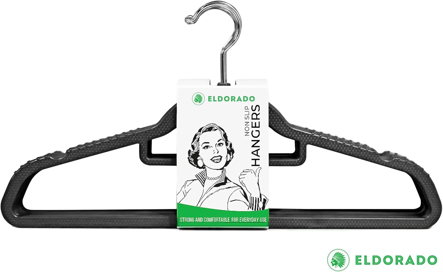 Eldorado Non-Slip Adult Hangers, Multicolor, for Everyday Use Value Packs (Midnight Black, 50)