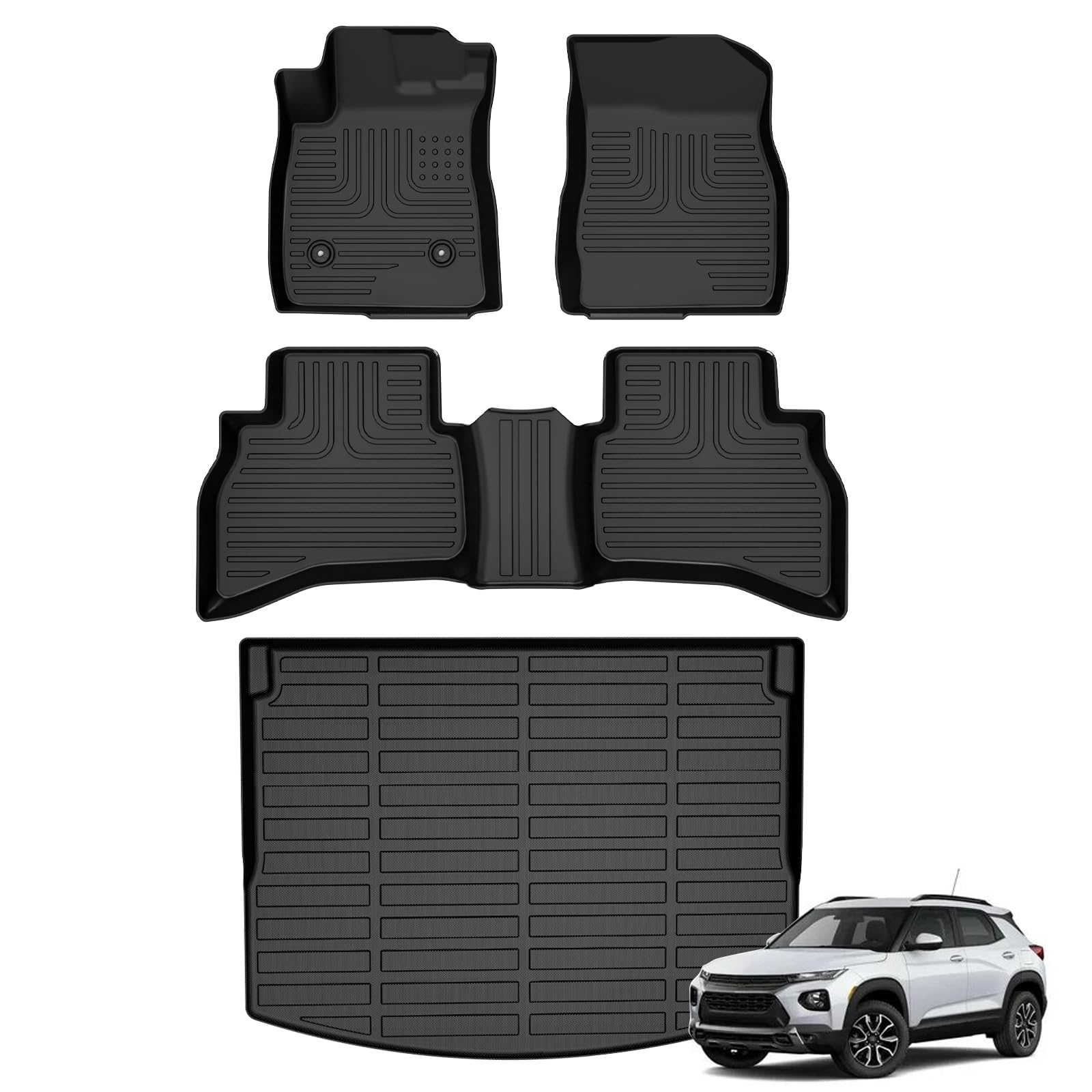 floor mats & cargo liner for chevy chevrolet trailblazer awd 2021-2025 (cargo tray in upper deck position) all weather automotive tpe anti-slip floor liners accessories (car mats+trunk mat) black