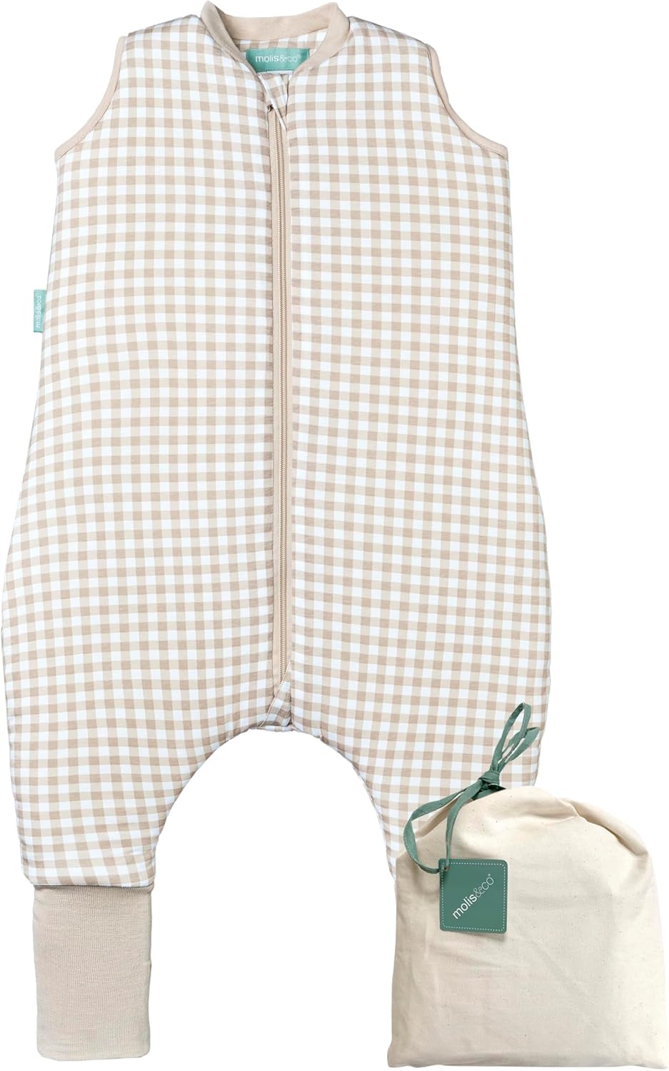 molis&co - Pijama Manta con Calcetines Antideslizantes 2.5 TOG - 80 cm (2 años) - Ideal para Invierno - 100% algodón (Oeko-Tex 100) - Vichy Beige