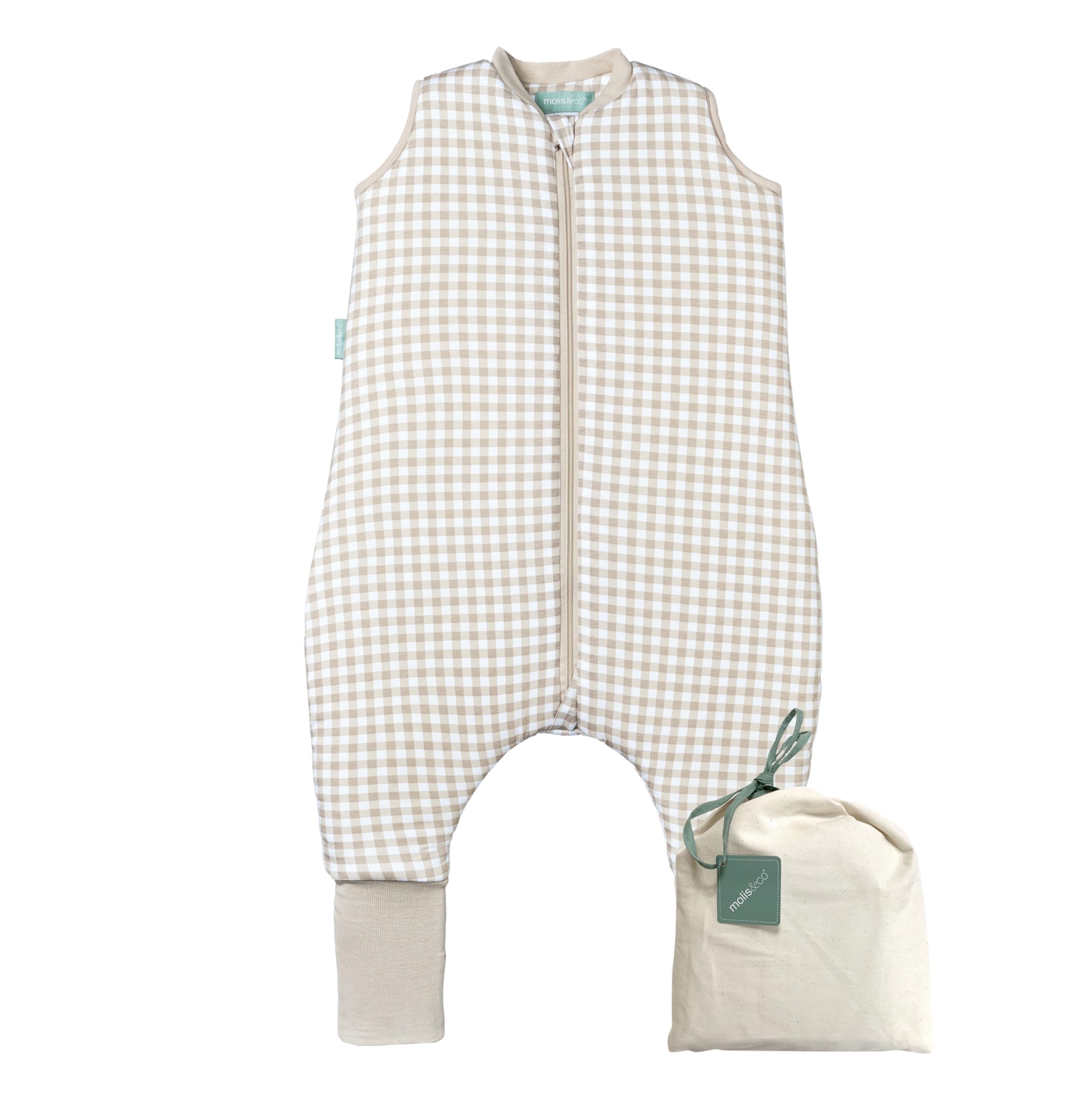 molis&co - Sacco Nanna con piedini e calzini - Sacco nanna invernale per Bambini - Sacchi Nanna 2.5 tog con piedini - 100% Cotone (Oeko-TEX 100) (Vichy Beige, 2 anni)