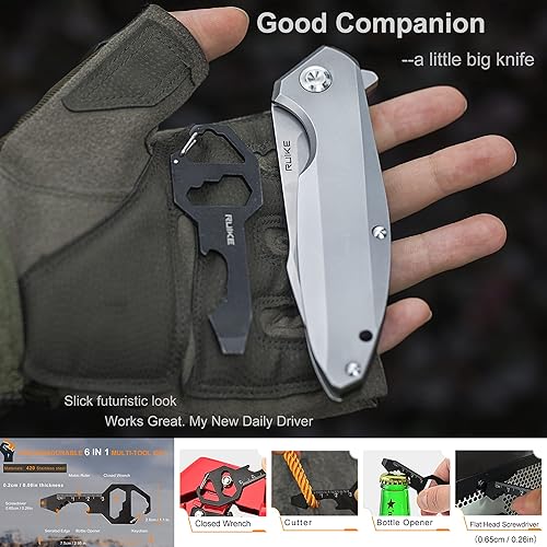 Miniatura 5 de Ruike Cuchillo plegable de bolsillo para campamento, 14c28n, bloqueo de marco, rodamiento de bolas, apertura rápida, Harnd de 3.66 pulgadas, hoja