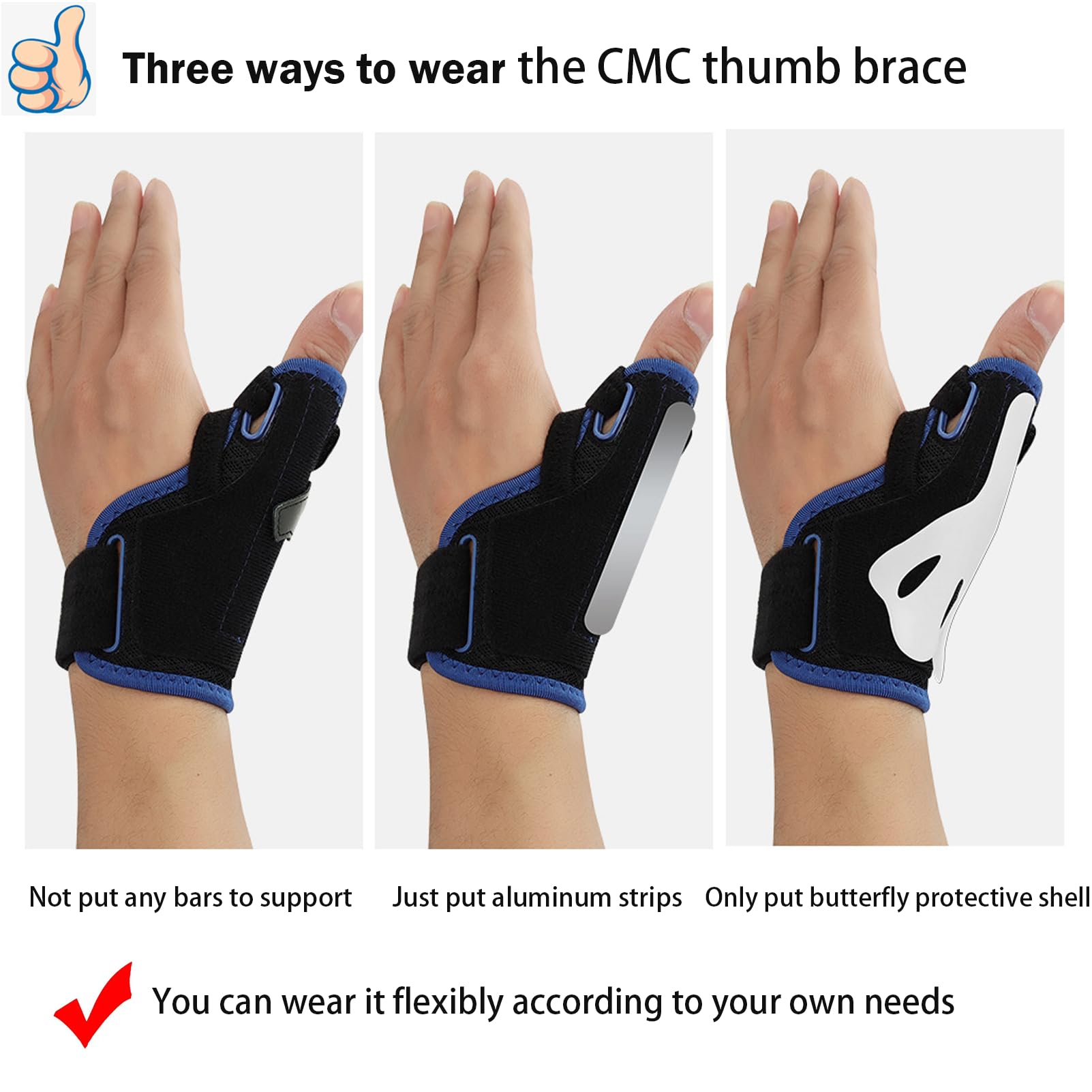 SONGQEE CMC Thumb Brace Wrist Support for Arthritis Reversible Thumb Splint for Right Left Hand Thumb Support for Pain Relief Trigger Thumb - Image 3