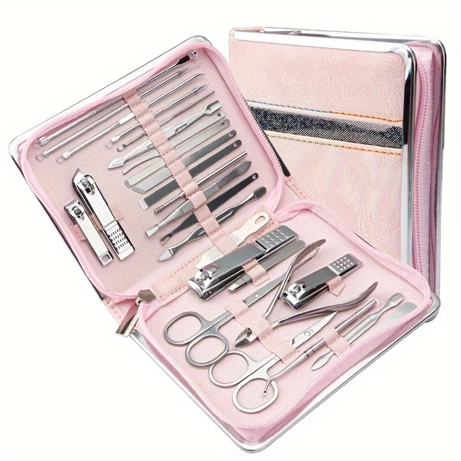 Nagelschneider-Set 26-teiliges Nagelknipser-Set aus Edelstahl for den Haushalt, Nagelschneider, Anzug mit Box, Trimmer, Pflege, Maniküre, Pediküre, Nagelwerkzeuge Nagelknipser-Set(Pink)