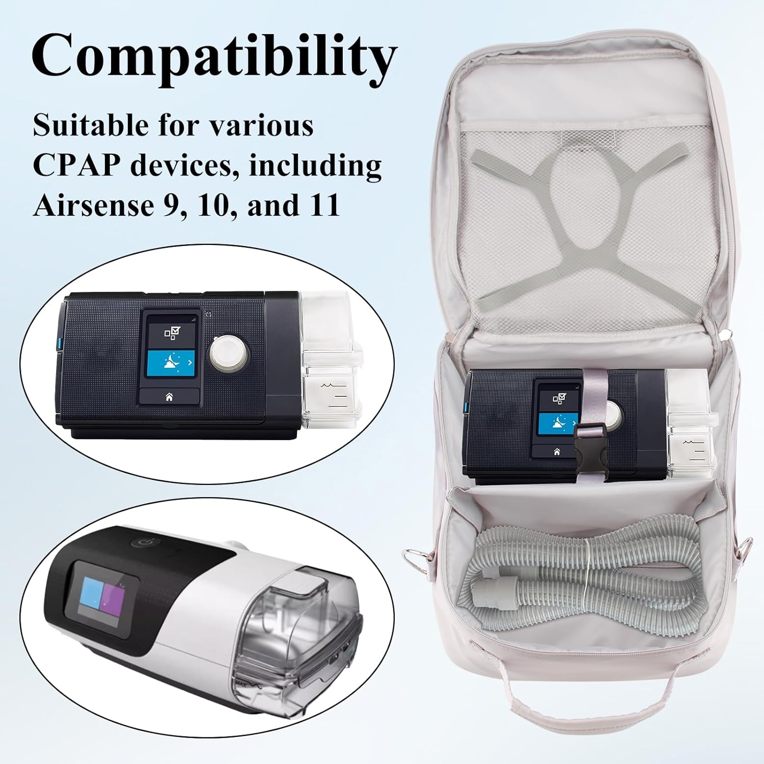 Travel Bag, Travel Carrying Bag Compatible with Airsense 10, Airsense 11, ResMed Air Mini, Dreamstation Machine and Accessories Storage Organizer Case (Bag Only) (Gray)