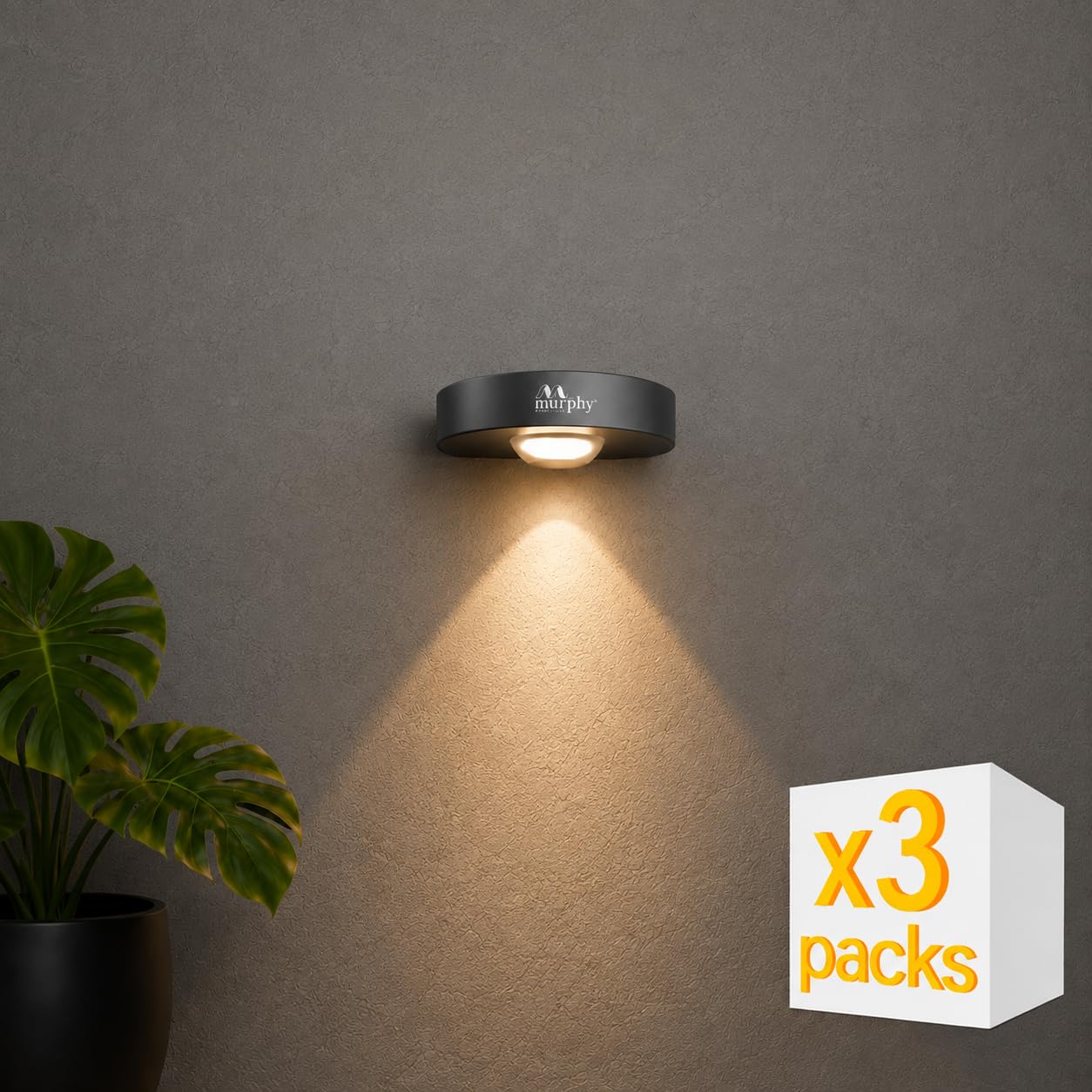 Murphy Areo 1-Way Waterproof LED Wall Light – Warm White, Aluminum Body, 2-Year Warranty, Indoor & Outdoor – Pack of 3