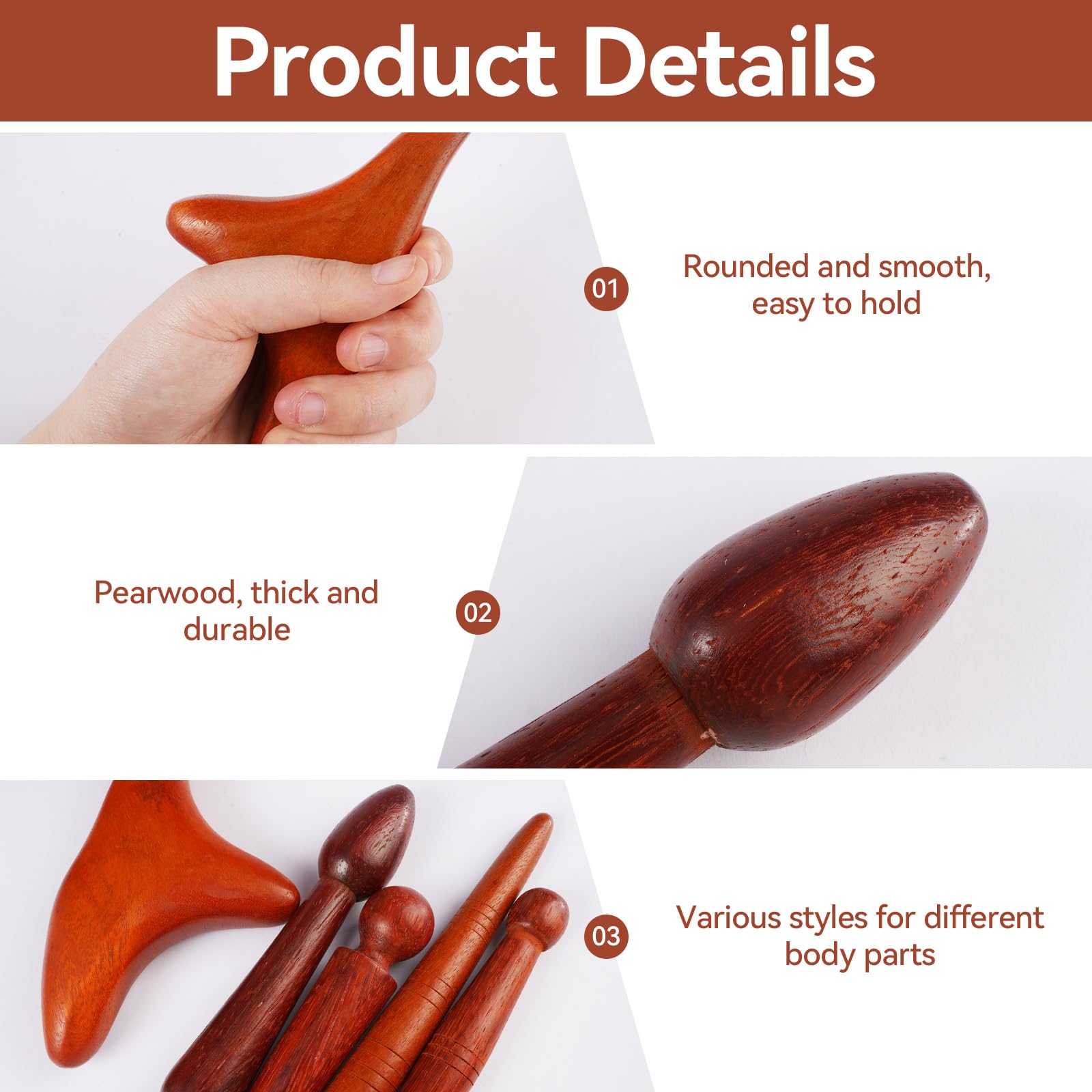 5 Stück Massage Holz,Massagestab Füße, Trigger Holz Akupressurstift | Dreieck-Massagegerät für Schulter Rücken Bein Entspannung, Massageholz Set für Entspannung Füße, Nacken, Schultern und Arme