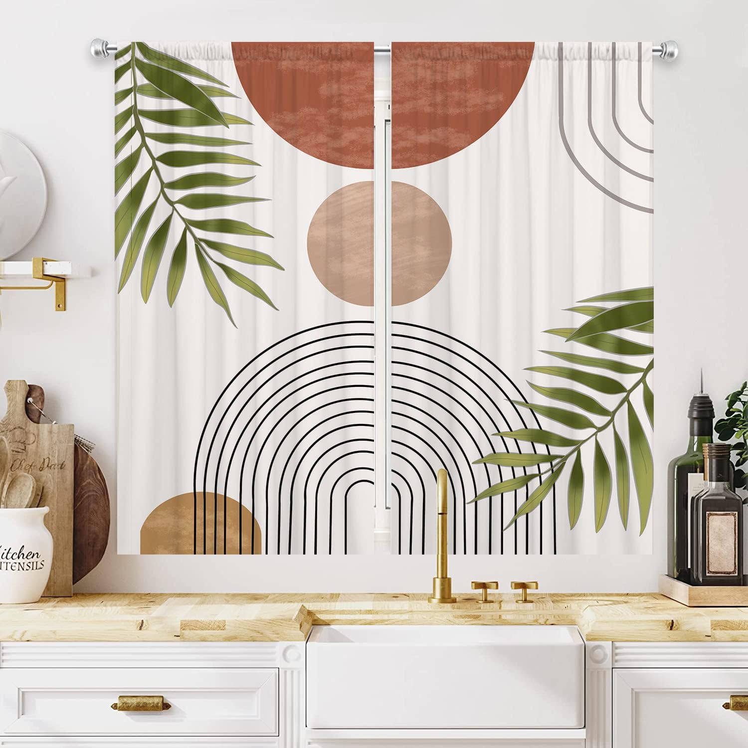 ABxinyoule Boho Kitchen Window Curtain Small Kitchen Curtains Velvet Curtain 27.5 x 39 inch Cafe Curtains Herb Living Room (Boho)