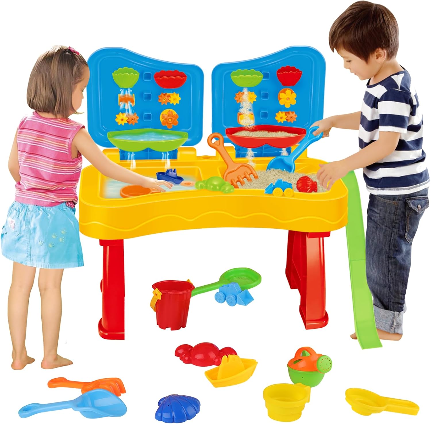 deAO Sand and Water Table Water Fall and Sand Fall (XL) Double Compartment Includes Lots of