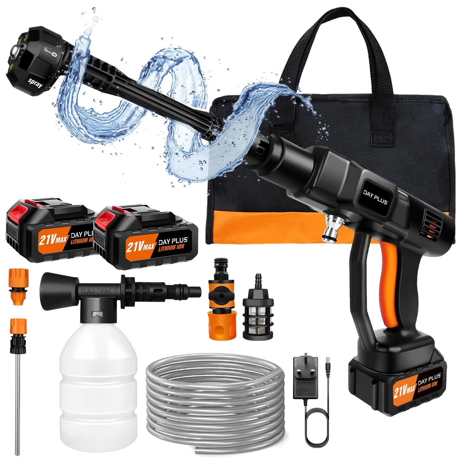 Portable Cordless Pressure Washer with 2 Batteries, 21V Battery Powered Jet Wash Gun 652PSI Brushless Portable Car Washer Cordless Power Washer, 6-in-1 Nozzle, 5m Hose for Garden/Patio/Car Wash — image 1