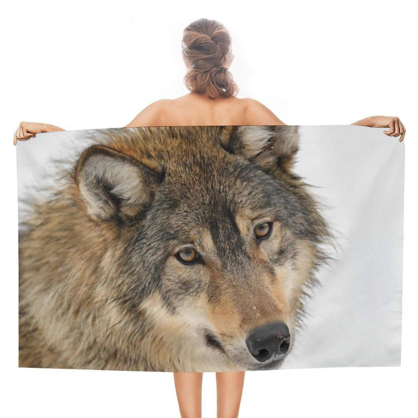 LEDFCVSU Beach Towel, Brown Wolf Head Bath Towel, Absorbent Towel for Swimming, Sports, Travel