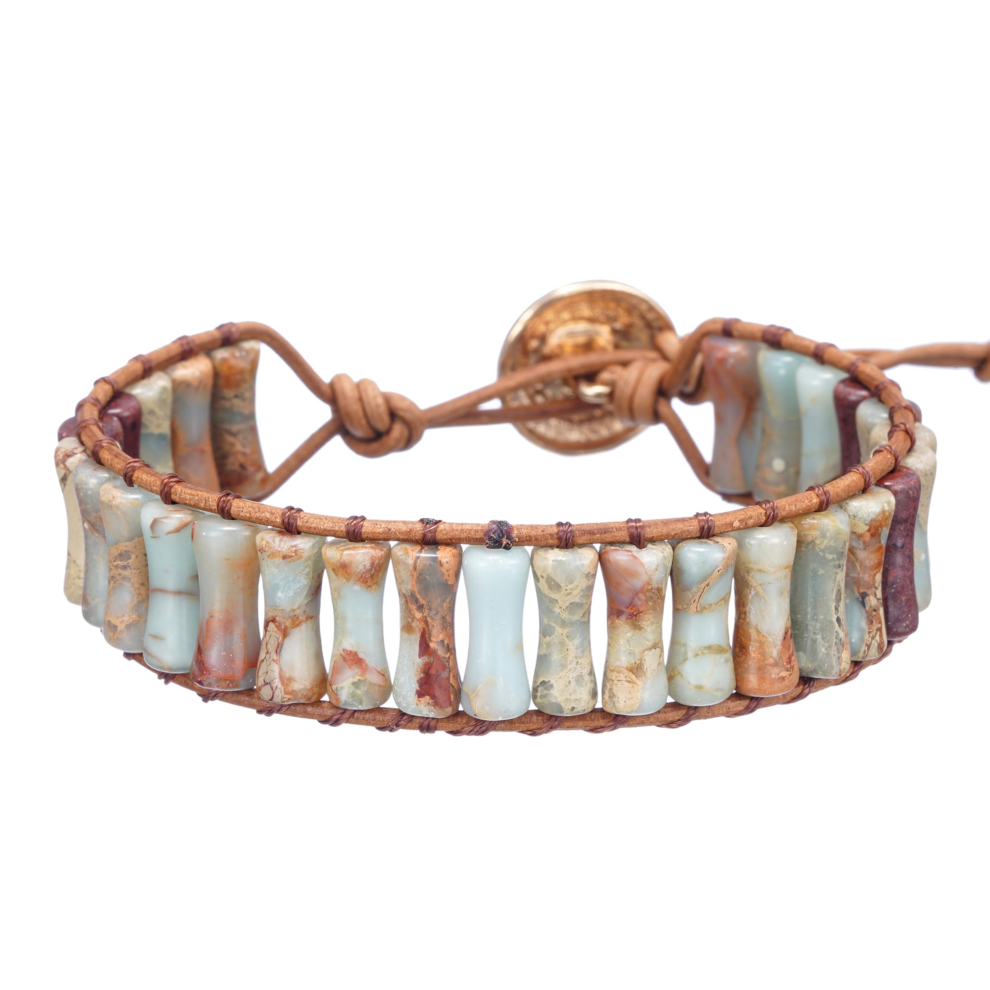 Plumiss Women Boho Handmade Natural Stone Crystal Leather Bead Wrap Bracelets Collection